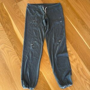 Monrow Patch Vintage Sweatpants with Plaid Lining